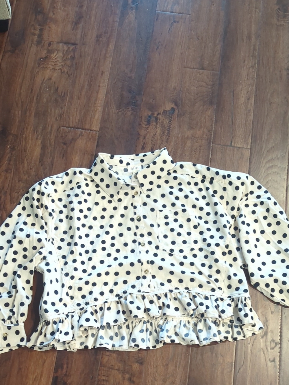 Bibi Polka Dot Cream And Black Blouse, Size XL NWT